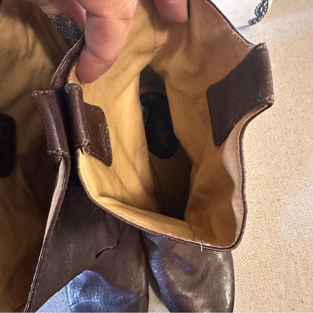 Frye Carson Mid Heel Dark Brown Leather Boots Pull On Vintage - Picture 10 of 10